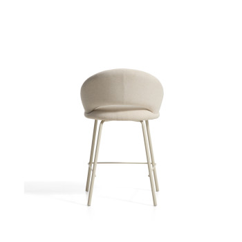 Bonali Hocker aus beigefarbenem Chenille mit beigefarbenen Metallbeinen, FSC Mix-zertifiziert, 65 cm
