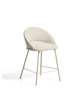 Bonali Hocker aus beigefarbenem Chenille mit beigefarbenen Metallbeinen, FSC Mix-zertifiziert, 65 cm