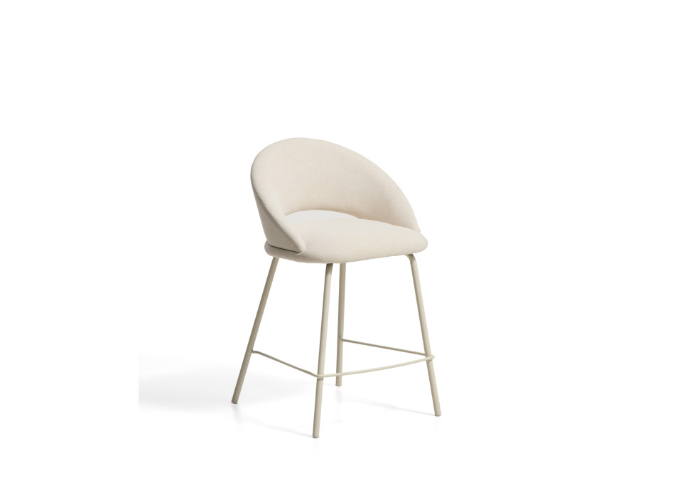 Bonali Hocker aus beigefarbenem Chenille mit beigefarbenen Metallbeinen, FSC Mix-zertifiziert, 65 cm