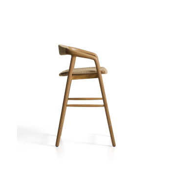 Derile Hocker aus massiver Eiche mit naturfarbener Oberfläche und beigefarbener Papierkordel, FSC-zertifiziert (Mix Credit), 65 cm