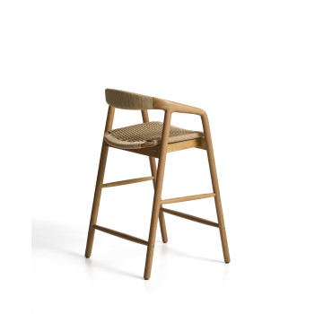 Derile Hocker aus massiver Eiche mit naturfarbener Oberfläche und beigefarbener Papierkordel, FSC-zertifiziert (Mix Credit), 65 cm