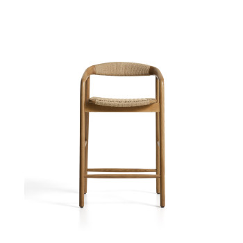 Derile Hocker aus massiver Eiche mit naturfarbener Oberfläche und beigefarbener Papierkordel, FSC-zertifiziert (Mix Credit), 65 cm