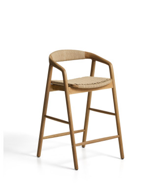 Derile Hocker aus massiver Eiche mit naturfarbener Oberfläche und beigefarbener Papierkordel, FSC-zertifiziert (Mix Credit), 65 cm