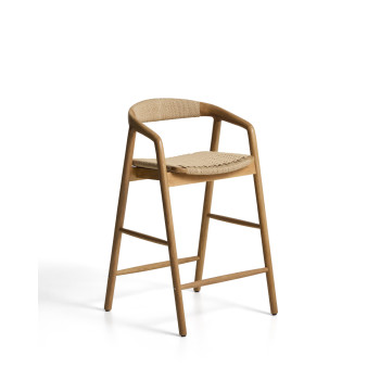 Derile Hocker aus massiver Eiche mit naturfarbener Oberfläche und beigefarbener Papierkordel, FSC-zertifiziert (Mix Credit), 65 cm