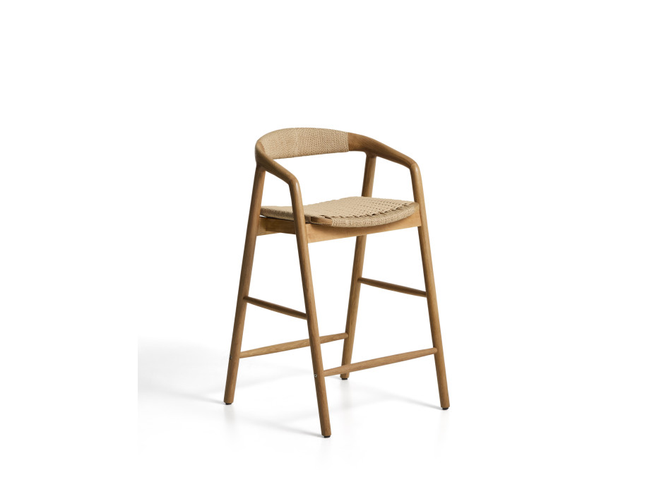 Derile Hocker aus massiver Eiche mit naturfarbener Oberfläche und beigefarbener Papierkordel, FSC-zertifiziert (Mix Credit), 65 cm