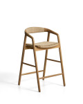 Derile Hocker aus massiver Eiche mit naturfarbener Oberfläche und beigefarbener Papierkordel, FSC-zertifiziert (Mix Credit), 65 cm