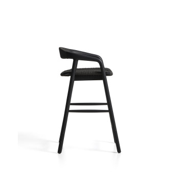 Derile Hocker aus massiver Eiche mit schwarzer Lackierung und schwarzer Papierkordel, FSC Mix Credit, 65 cm