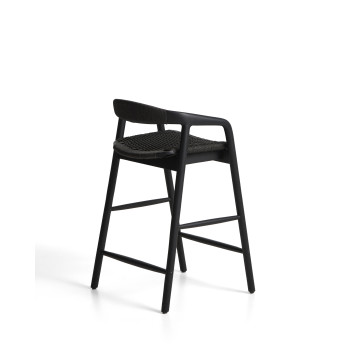 Derile Hocker aus massiver Eiche mit schwarzer Lackierung und schwarzer Papierkordel, FSC Mix Credit, 65 cm