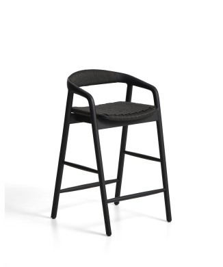 Derile Hocker aus massiver Eiche mit schwarzer Lackierung und schwarzer Papierkordel, FSC Mix Credit, 65 cm