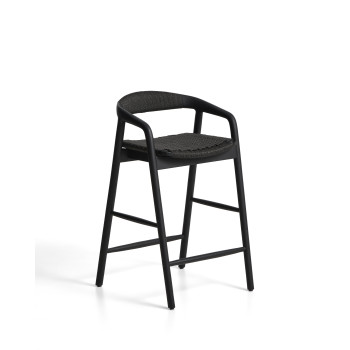 Derile Hocker aus massiver Eiche mit schwarzer Lackierung und schwarzer Papierkordel, FSC Mix Credit, 65 cm