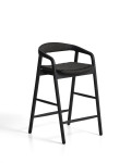Derile Hocker aus massiver Eiche mit schwarzer Lackierung und schwarzer Papierkordel, FSC Mix Credit, 65 cm