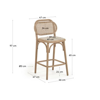 Hocker Doriane, Eiche massiv, naturbelassen, Sitz gepolstert, 65 cm