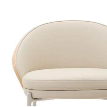 Eamy Hocker in beigefarbenem Kunstleder, Eschenfurnier, Naturfinish, 65 cm