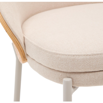 Eamy Hocker in beigefarbenem Kunstleder, Eschenfurnier, Naturfinish, 77 cm