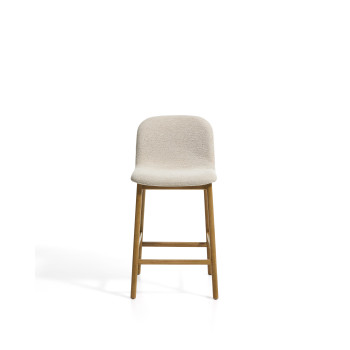 Elnor-Hocker aus beigefarbenem Chenille mit Beinen aus massiver Eiche in Naturfinish, 65 cm