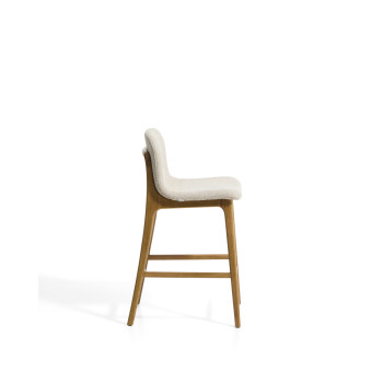 Elnor-Hocker aus beigefarbenem Chenille mit Beinen aus massiver Eiche in Naturfinish, 65 cm