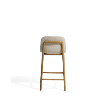 Elnor-Hocker aus beigefarbenem Chenille mit Beinen aus massiver Eiche in Naturfinish, 65 cm