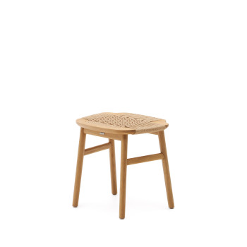 Enit-Hocker aus beigefarbenem Papierseil und massivem Eichenholz mit natürlicher Oberfläche, 43 cm, FSC Mix-zertifiziert