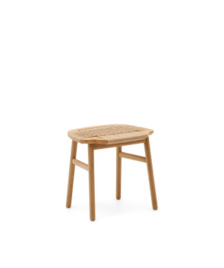 Enit-Hocker aus beigefarbenem Papierseil und massivem Eichenholz mit natürlicher Oberfläche, 43 cm, FSC Mix-zertifiziert