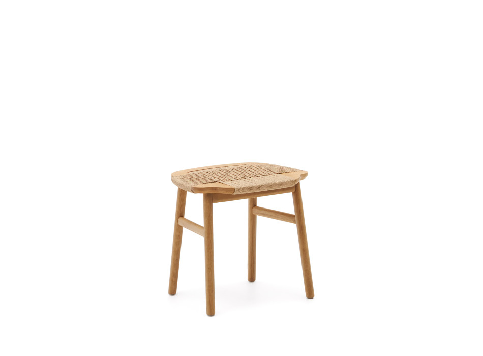 Enit-Hocker aus beigefarbenem Papierseil und massivem Eichenholz mit natürlicher Oberfläche, 43 cm, FSC Mix-zertifiziert