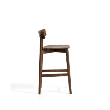 Evera-Hocker mit Rückenlehne aus Eichenfurnier und Lackierung
