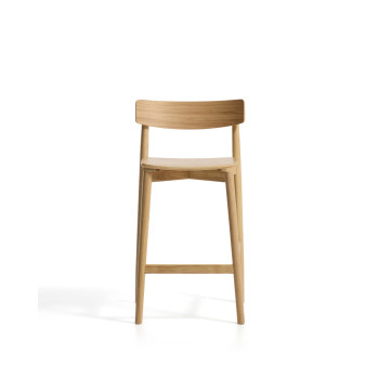 Evera-Hocker mit Rückenlehne aus Eichenfurnier und Lackierung