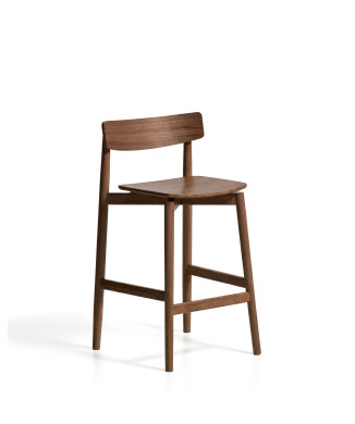 Evera-Hocker mit Rückenlehne aus Eichenfurnier und Lackierung