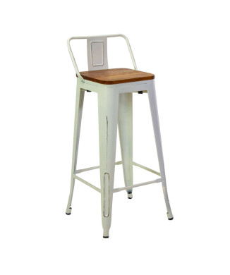 Neuer Bristol-Hocker aus weißem Eisen mit Holzsitzfläche, 42 x 42 cm, Höhe 77/94 cm, Vacchetti