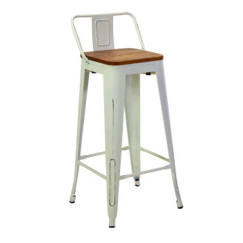Neuer Bristol-Hocker aus weißem Eisen mit Holzsitzfläche, 42 x 42 cm, Höhe 77/94 cm, Vacchetti