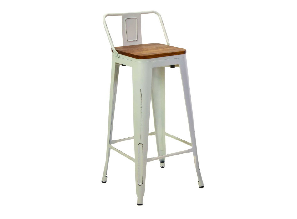Neuer Bristol-Hocker aus weißem Eisen mit Holzsitzfläche, 42 x 42 cm, Höhe 77/94 cm, Vacchetti