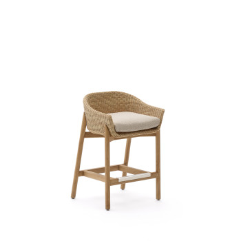Galea Hocker aus massivem Teakholz und synthetischem Rattan 65 cm FSC 100%