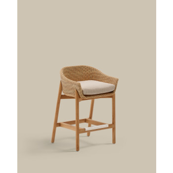 Galea Hocker aus massivem Teakholz und synthetischem Rattan, 65 cm, FSC 100%