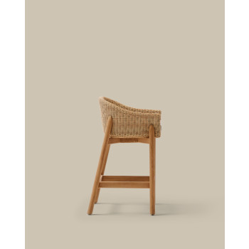 Galea Hocker aus massivem Teakholz und synthetischem Rattan, 65 cm, FSC 100%