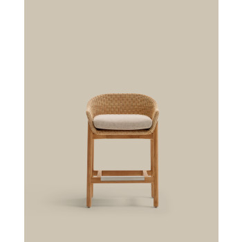 Galea Hocker aus massivem Teakholz und synthetischem Rattan, 65 cm, FSC 100%