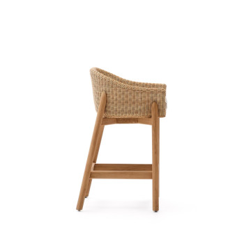 Galea Hocker aus massivem Teakholz und synthetischem Rattan 65 cm FSC 100%