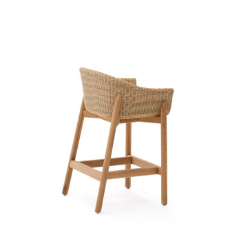 Galea Hocker aus massivem Teakholz und synthetischem Rattan 65 cm FSC 100%