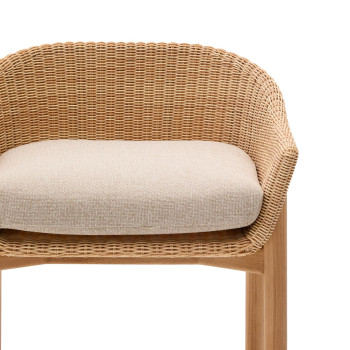 Galea Hocker aus massivem Teakholz und synthetischem Rattan 65 cm FSC 100%