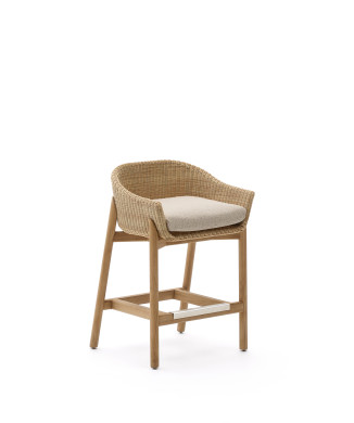 Galea Hocker aus massivem Teakholz und synthetischem Rattan 65 cm FSC 100%