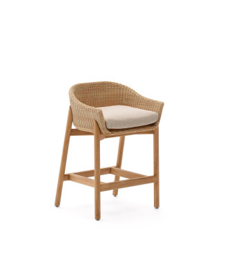 Galea Hocker aus massivem Teakholz und synthetischem Rattan 65 cm FSC 100%