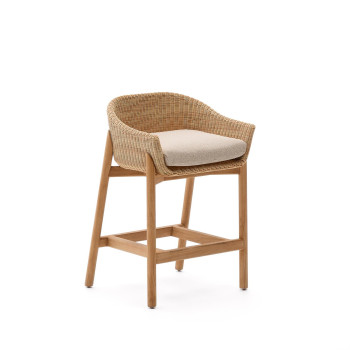 Galea Hocker aus massivem Teakholz und synthetischem Rattan 65 cm FSC 100%