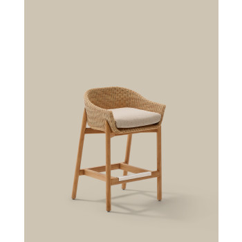 Galea Hocker aus massivem Teakholz und synthetischem Rattan, 75 cm, FSC 100%
