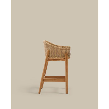 Galea-Hocker aus massivem Teakholz und synthetischem Rattan, 75 cm, FSC 100 %