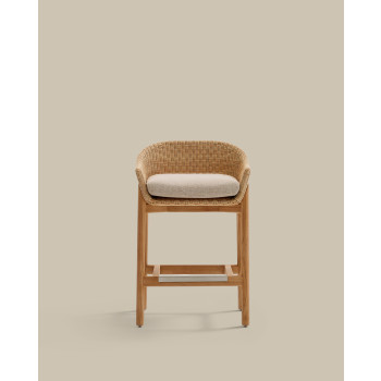 Galea Hocker aus massivem Teakholz und synthetischem Rattan, 75 cm, FSC 100%
