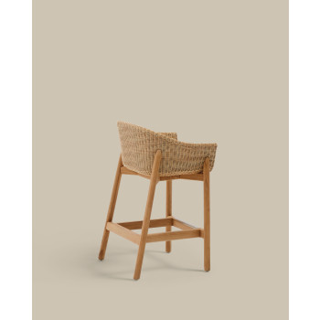 Galea Hocker aus massivem Teakholz und synthetischem Rattan, 75 cm, FSC 100%