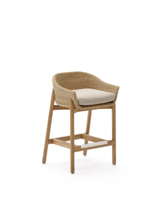 Galea Hocker aus massivem Teakholz und synthetischem Rattan, 75 cm FSC 100%
