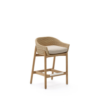 Galea Hocker aus massivem Teakholz und synthetischem Rattan, 75 cm FSC 100%