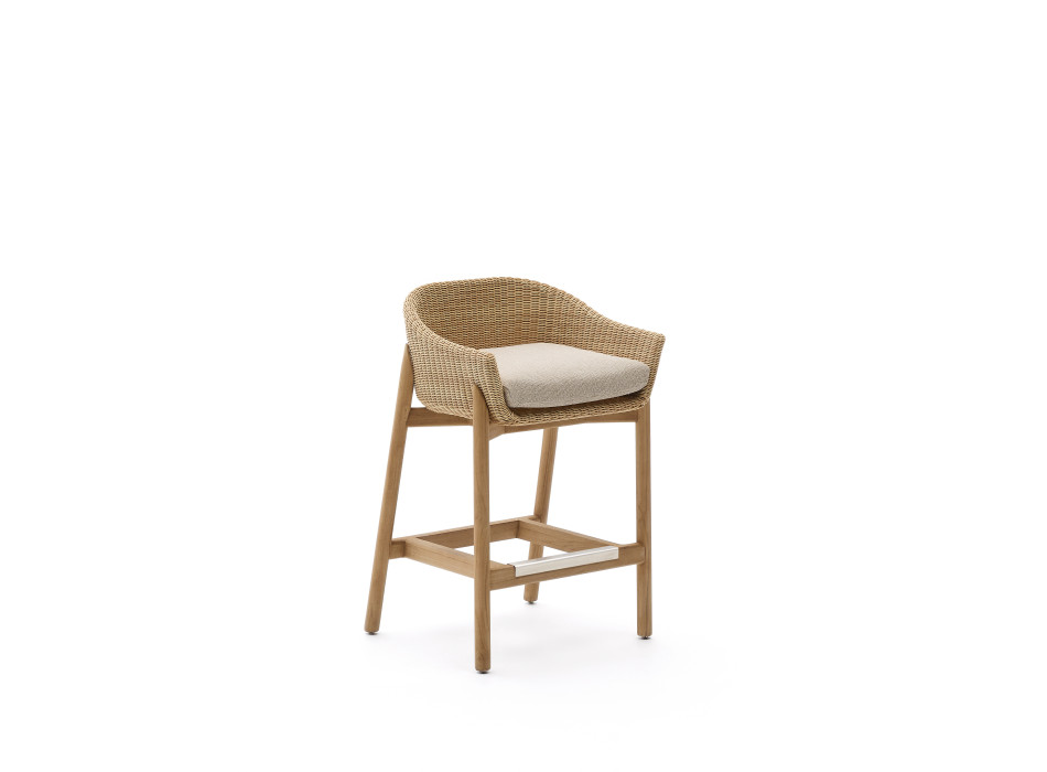Galea Hocker aus massivem Teakholz und synthetischem Rattan, 75 cm FSC 100%