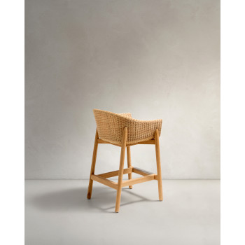 Galea Hocker aus massivem Teakholz und synthetischem Rattan, 75 cm FSC 100%