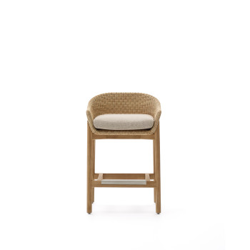 Galea Hocker aus massivem Teakholz und synthetischem Rattan, 75 cm FSC 100%