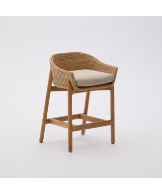 Galea Hocker aus massivem Teakholz und synthetischem Rattan, 75 cm FSC 100%